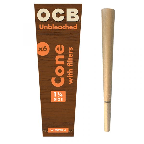 Rolling Papers OCB Virgin Unbleached Pre-Rolled 1 1/4 Cones 6-Pack
