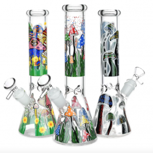 Shrooms Are Watching - Glow Glass Beaker Water Pipe - 10"