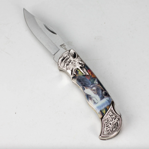 TheBoneEdge | 7" Wolf Design Pattern Handle Classic Folding Knife [14310]