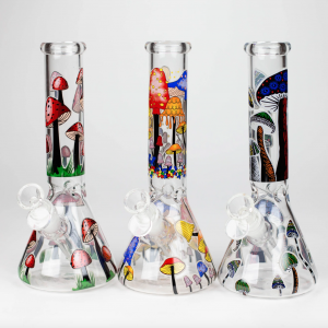 10" Glow in the dark Glass Bong With Mushroom Design