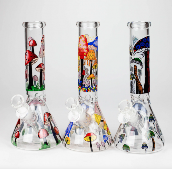 10" Glow in the dark Glass Bong With Mushroom Design