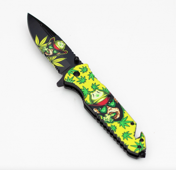 8.5" Monkey Design - Folding Knife W/ Belt Cutter