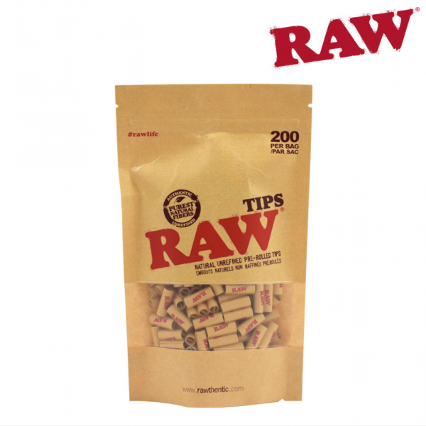 RAW PRE-ROLLED UNBLEACHED TIPS, BAG/200