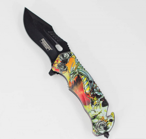 Defender-Xtreme 8″ Magic Dragon Folding Knife with belt clip