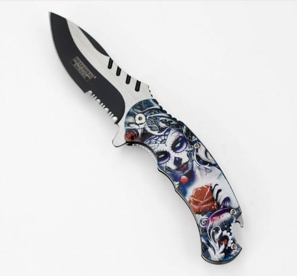 Defender-Xtream 8.5" Women with rose folding knife with bottle opener