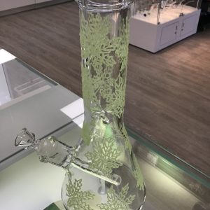 Glow In the Dark Beaker Bong W/Marijuanna leaves