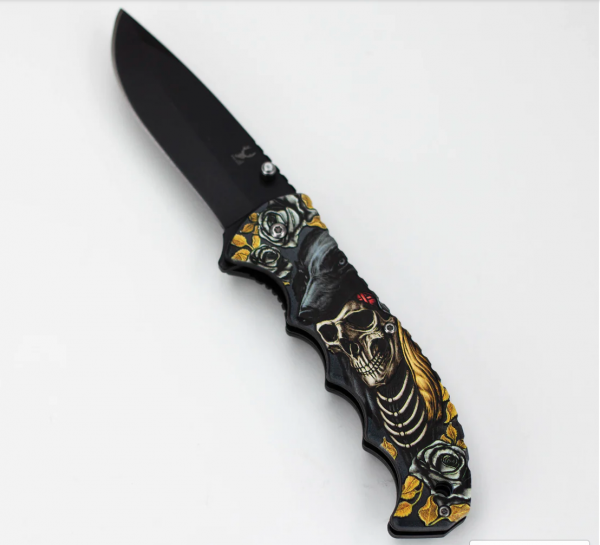 The Bone Edge Skull Wolf Folding Knife 8.5″ Stainless Steel
