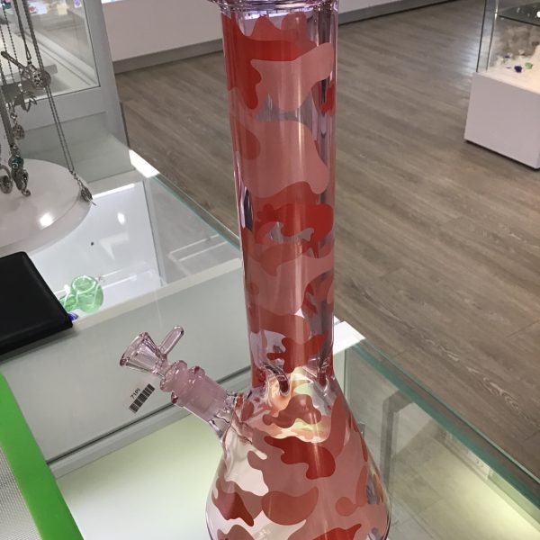 Red Eye Glass 15" Tall Pink Cammouflage Beaker Base Water pipe W/Full Wrap Decal