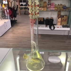 Red Eye Glass 16" Tall Six Ring Blue Beaker Tube W/14mm glass on Glass pull put