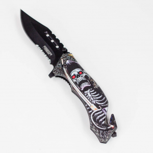 Defender-Xtreme 8″ Glass Breaker Folding Knife [1352x] Sword Skull