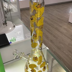 Red Eye Glass 15" Tall Clear Rubber Ducky Beaker Base Water Pipe W/ Fully Wrapped Decal