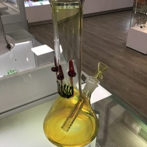 Red Eye Glass 9" Tall Mushroom Tube W/Beaker Base And Ice Catcher