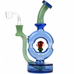 Red Eye Tek 9" Tall Sapphire Blue Donut Rig W/3 Hole Perc & Implosion Marble
