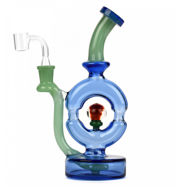 Red Eye Tek 9" Tall Sapphire Blue Donut Rig W/3 Hole Perc & Implosion Marble